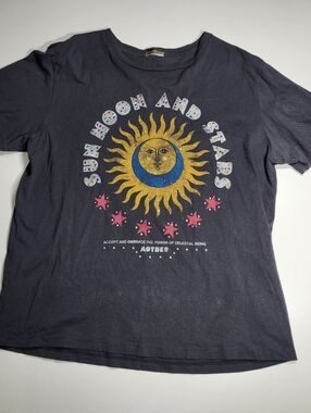 MOTHER The Rowdy Embellished Graphic Tee Sun Moon Stars Celestial Rhinestone L
